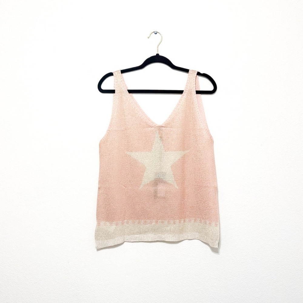 Blush  Pink Sleeveless Tank Top with Star Design Cream Detail Venti Medium
